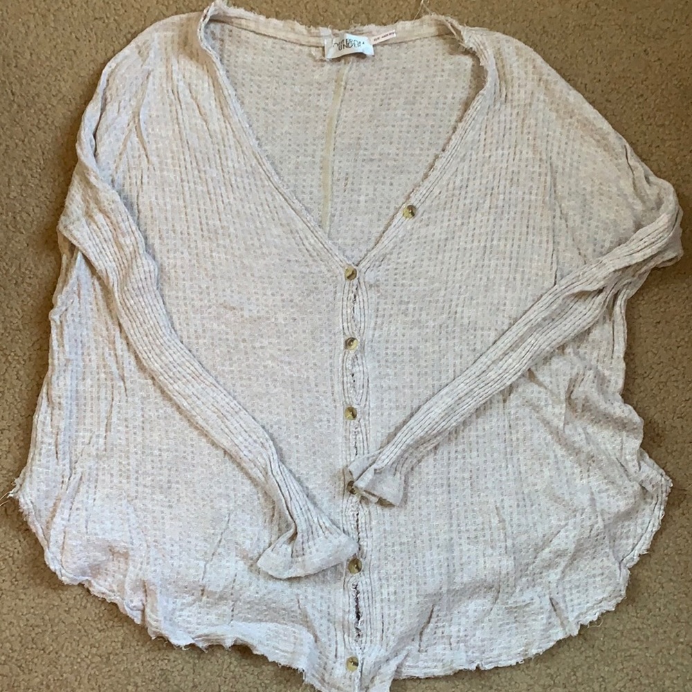 Waffle long sleeve button down tee